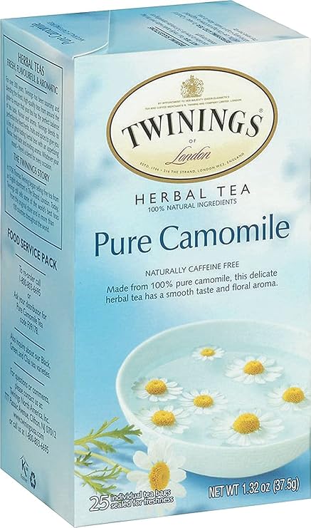 Twinings Pure Herbal Tea, Pure Camomile, Caffeine-Free, 25 Tea Bags, 1.32 oz (37 g)