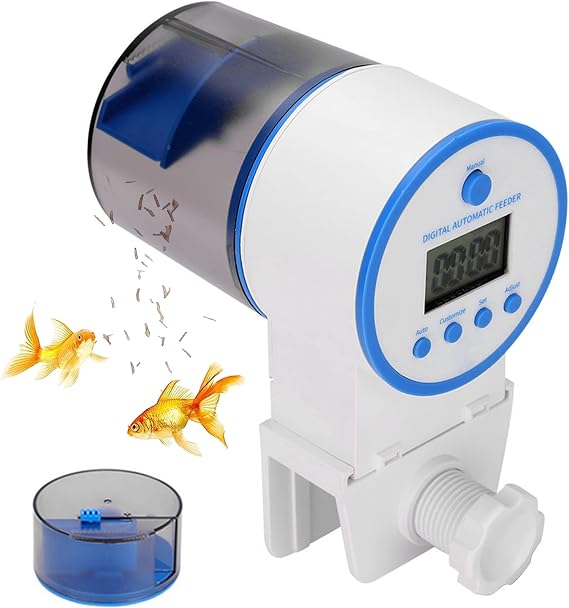 Automatic Fish Feeder,Electric Auto Fish Food Timer Dispenser for Small Tank, Big Aquariums & Pond with 2 Food Dispensers,Moisture-Proof Auto Feeding on Vacation &Weekend