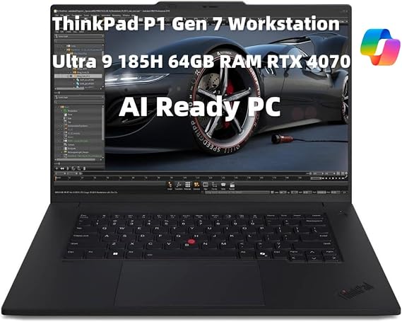 New ThinkPad P1 Gen 7 Mobile Workstation Laptop 16 inch WQXGA Display 16-Core Ultra 9 185H 64GB RAM 2TB SSD RTX 4070 Graphics Copilot AI PC Webcam Backlit Keyboard Fingerprint Thunderbolt 4 Win 11 Pro