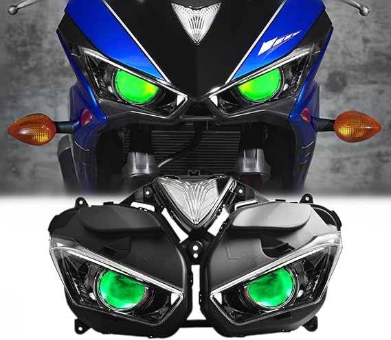 KT R3/R25 2015-2018 Headlight, Green Demon Eye | DRL, High/Low Beam, Optical Fiber, and Amber Turn Signal