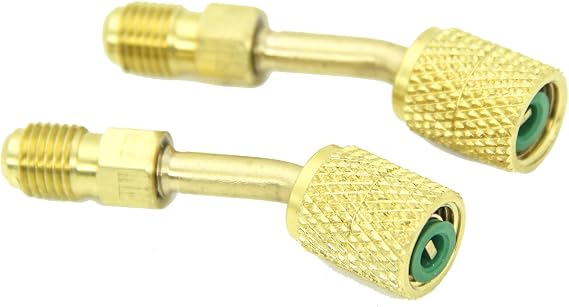 Mini Split Adapter, R410A Adapter, R-410a Refrigerant Adapter, 5/16In SAE Female Quick Couplers to 1/4In SAE Male Flare, 45 Degree Charging Vacuum Adapter, R410a Manifold Gauge Set, (2 Packs)