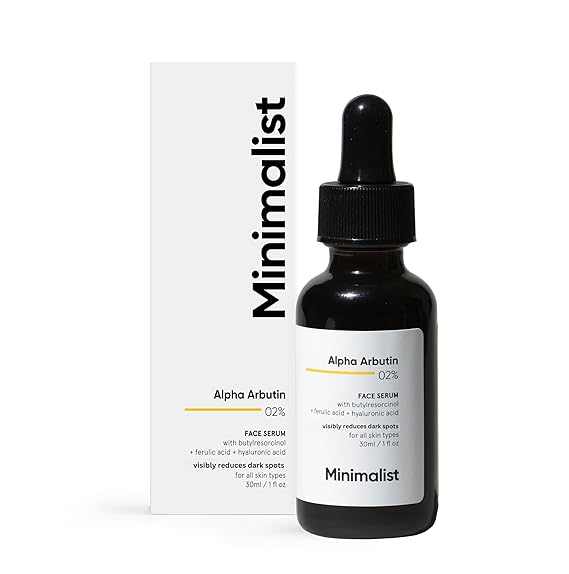 Minimalist 2% Alpha Arbutin with Hyaluronic Acid for Dark Spots, Hyperpigmentation, Acne Marks| Reduces Tanning & Blemishes | For Bright Even Skin Tone | For Women & Men | 1Fl Oz/30 ml