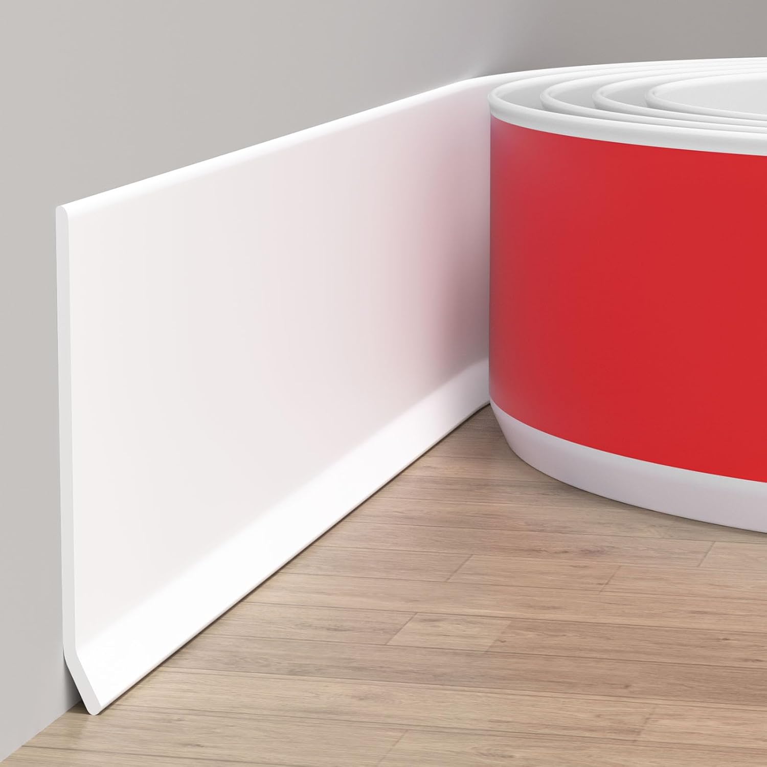 Duzzy Flexible Baseboard Molding Trim, 6 InchW x 100 FeetL Peel and Stick Rubber Wall Trim Molding, Self-Adhesive Vinyl Wall Base Cove Base