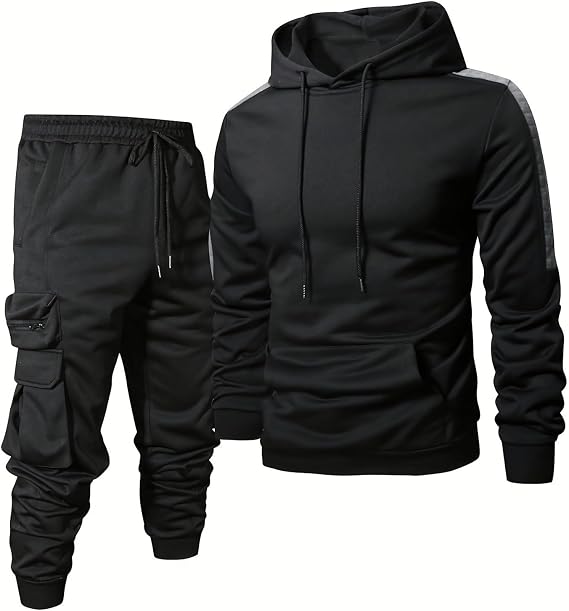 Men's Tracksuit with Hood Casual Fit Long Sleeve Pullover Tracksuits Set Hoody Sweatshirt and Sweatpants Jogging Suit Warm Hoodie and Cotton Fleece Joggers Pants Sweatsuit Autumn Winter Outfits