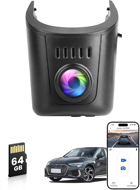 Front 4K UHD Dash Cam for Audi 2019 2020 2021 2022 2023 2024 A4 A6 Allroad A3 A5 Q5 S4 S6 Q7 A8 S8 TT A7 S5 Q3 S3 S7 RS3 RS5 RS6 e-tron (Model A), 150 FOV, Plug & Play, WiFi&APP, G-Sensor, 64GB Card