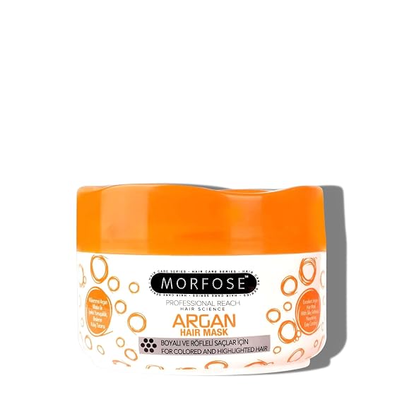 Morfose Argan Hair Mask for Curls, Frizzy, Bleached, BLonde Hair, deep conditioning hair mask, hair mask for color treated hair, Improves Hair Elasticity, (large, 16.9 Fl Oz)