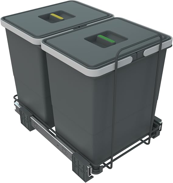 Elletipi Ecofil PF01 34B2 Pull-Out Recycling Bins, Plastic and Metal, Grey, 30 x 45 x 36 cm