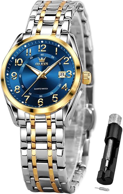 OLEVS Womens Watches Classic Dress Quartz Female Wristwatch Ladies Stainless Steel Waterproof Luminous Date Easy Read Watch for Lady