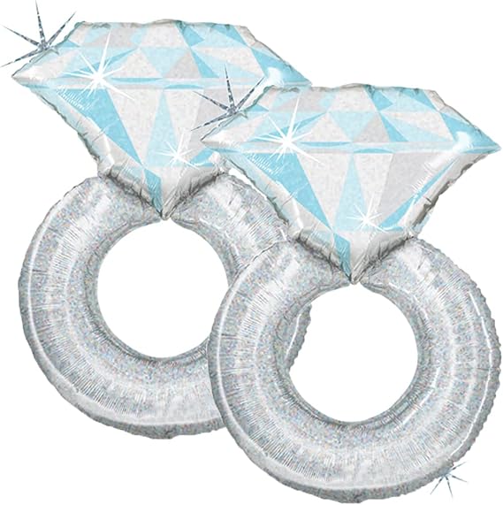 Set of 2 Sparkling Diamond Ring Jumbo 38" Foil Engagement Party Bridal Shower Balloons