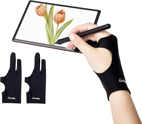 Digital Drawing Glove 2 Pack,Artist Glove for Drawing Tablet,ipad,Sketching,Art Glove with Two Finger for Right Hand and Left Hand (Smudge Guard, Medium,3.15x8.58inch