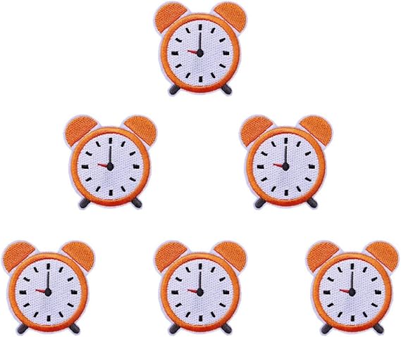 Alarm Clock Patch for Clothing Iron On Embroidered Sew Applique Cute Patch Fabric Clothes Badge Garment DIY Apparel Accessories 6 PCS 5.8CMX5.7 CM
