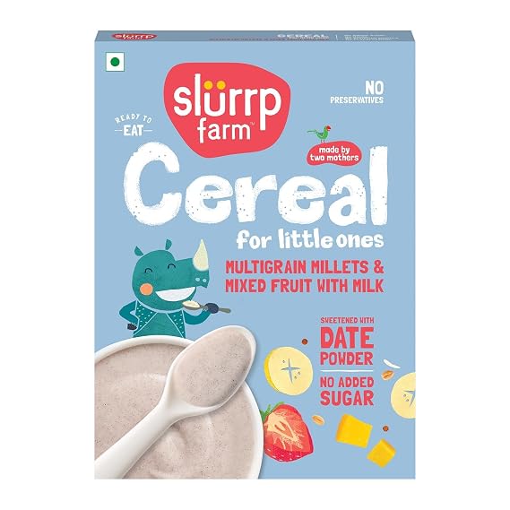 Slu.rrp Fa.rm Multigrain Millets and Mixed Fruits with Milk | Mildly Sweetened with Date Powder | No Preservatives | Instant Cereal 200g