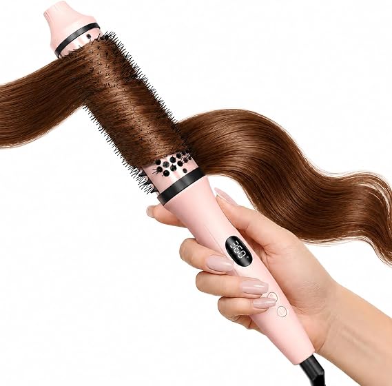 Bopcal Thermal Brush 38mm / 1.5 Inch, Heated Round Brush for Volume, Smooth Blowout Look & Soft Curls, Ionic Hot Brush with 6 Heat Settings, Dual Voltage Travel Styler, UK Plug, Soft Pink