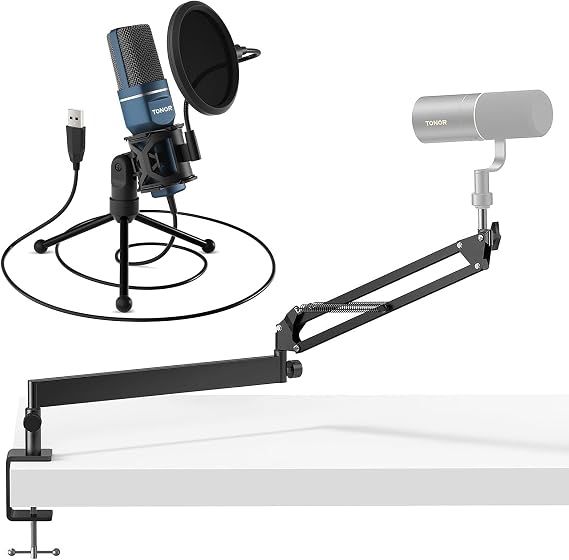 TONOR TC-777 USB Microphone and Low Profile Boom Arm T20LP, Computer Cardioid Condenser PC Gaming Mic with Adjustable Mic Stand