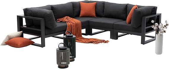 5 Pieces Patio Conversation Furniture Set Outdoor Aluminum Sectional Sofas