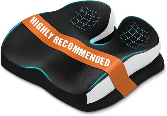 Memory Foam Ergonomic Seat Cushion for Office Chairs Pain Relief | Suitable for prolonged sitting, relieves tailbone pain, fits office chairs, wheelchairs, car seats and computer desk chairs