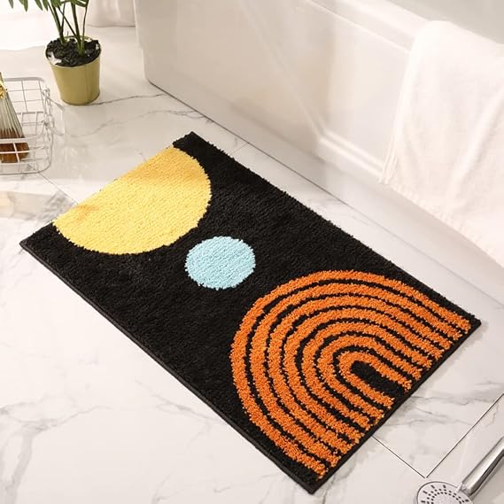 Luxury Bathroom Rug Mat Abstract Artwork Graphic Bath mats for Bathroom with Plush Bathroom Decor Mat with Non Slip Backing CRY05(Black,20"x32")