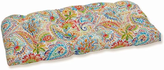 Pillow Perfect Paisley Indoor/Outdoor Sofa Setee Swing Cushion, Tufted, Weather, and Fade Resistant, 19" x 44", Blue/Green Gilford,