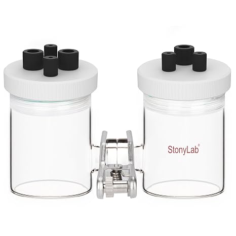 stonylab H-type Electrolytic Cells, Borosilicate Electrochemical Cell with Double Electrolytic Cell Replaceable Ion-Exchange Membrane Electrolyzer Sealed Electrochemical Cells with PTFE Lids, 100 ml