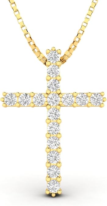 1/2ctw Natural Diamond Cross Pendant in 10k Yellow Gold (1/2ctw, H-I, I2-I3)