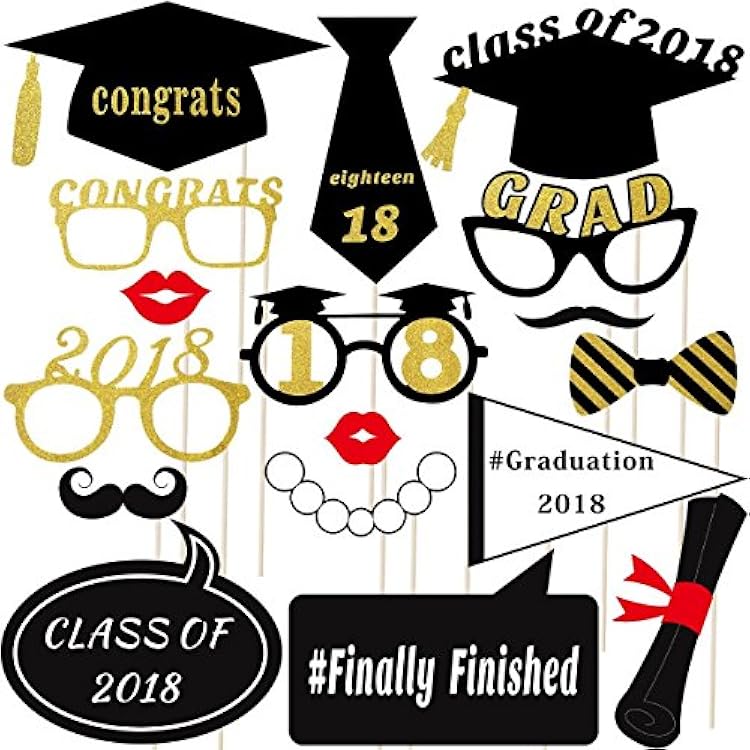 GraduationMall Graduation Photo Booth Props,17 pcs,Graduation Decorations for Graduation Party Supplies 2018,Class of 2018