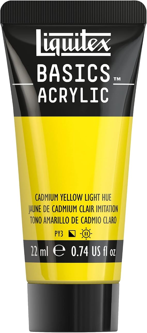Liquitex 8870453 Basics Acrylic Paint - Cadmium Yellow Light Shade - 22 ml Tube Non-fading Medium Viscosity Silk Gloss Mono-pigmented Archival Quality