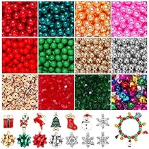 700PCS Christmas Beads Charms for Jewelry Making, Assorted Red Green Beads with Crystal Beads, Spacer Bead, Jingle Bells and Xmas Charms for Bracelet Necklace Making Kit DIY Crafts Ornaments Supply