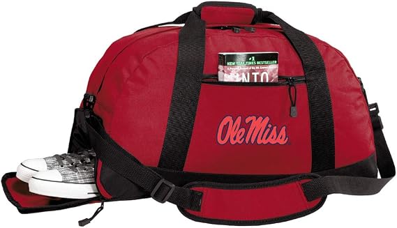 University of Mississippi Duffel Bag Suitcase - Ole Miss Gym Bags w/SHOE POCKETS (Red)