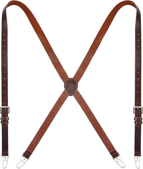 Genuine Leather Suspenders for Men Heavy Duty X Back Design Mens Work Suspenders Adjustable Groomsmen Gift for Wedding (Dark Brown), Large