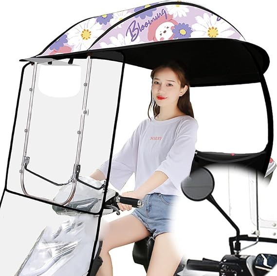 Scooter Umbrella,Waterproof Motorcycle Cover,Awning New Battery Bike Sunshade Windshield Motorcycle Shed Thickened Windproof and Rainproof,A-Purple