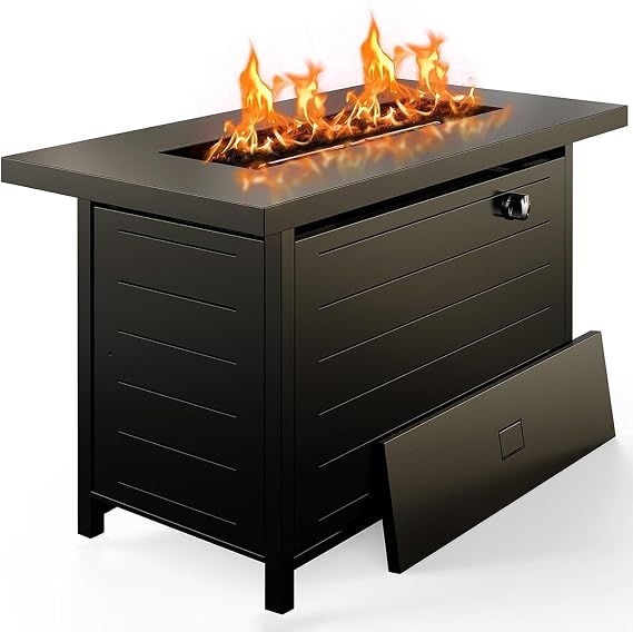 Ciays 42-Inch Gas Fire Pit Table, 60,000 BTU Propane Fire Pit with Steel Lid & Lava Rock 2 in 1 Fire Pit Table, CSA-Listed, Adds Warmth to Gatherings & Parties on Patio, Deck & Garden, Black