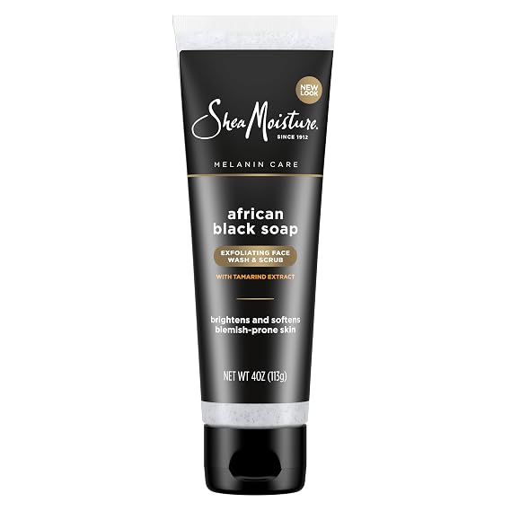 Sheamoisture Facial Wash and Scrub for Blemish Prone Skin African Black Soap to Clarify Skin 4 oz | For Blemish Prone Skin. To clarify skin.
