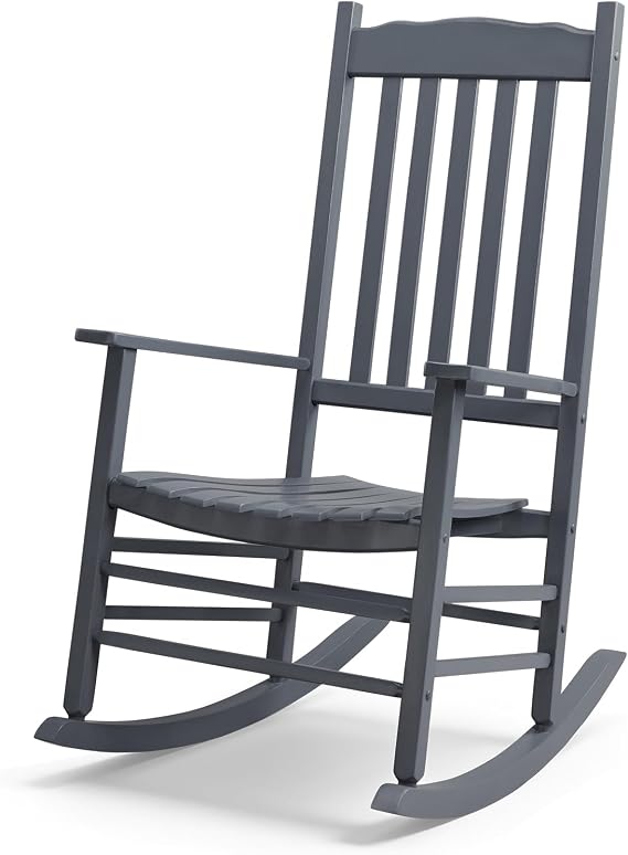 Outvita Outdoor Rocking Chair, Solid Wood High Back Rocker, All Weather Lounge Chair for Porch Patio Fire Pit Garden Backyard Deck Indoor, Wave Shape, Gray