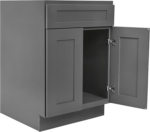 24-Inch Shaker Kitchen Base Cabinet with Drawer, Gray, Ready to Assemble, 34.5 in. H x 24 in. W x 24 in. D