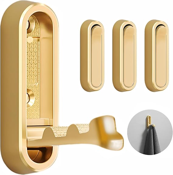 4 Pcs Foldable Wall Hooks, Aluminum Alloy Heavy Duty Flip-Down Folding Hooks, Space-Saving Wall Mounted Clothes Coat Bag Hat Towel Hooks for Bedroom Closet Bathroom