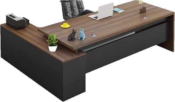 Modern L-Shape Executive Desk, Dark Walnut Wood Office Desk, Stylish Corner Desk for Home & Office, 63"x24"x30" - Perfect for Workspaces & Productivity