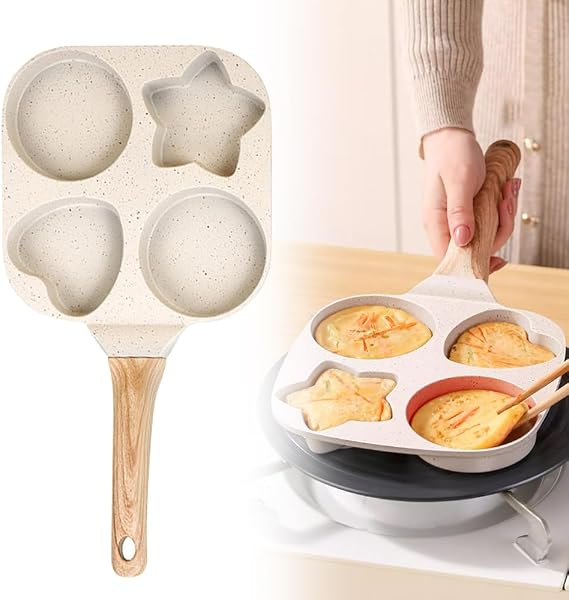 Non-Stick Egg Frying Pan, 2025 New Multi-Shape Breakfast Pan, Durable Detachable Handle Pan for Gas Stove, Cute Pancake Pan for Families (1, White)
