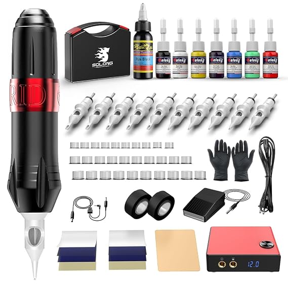 Tattoo Kit,Solong Professional Tattoo Gun Kit for Beginners Rotary Tattoo Machine with Carry Case...