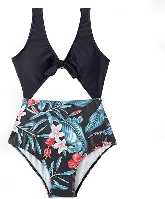 Sexy One Piece Swimsuits for Women Sexy Black Bikini Tummy Control High Waisted Front Tie Knot Bathing Suit