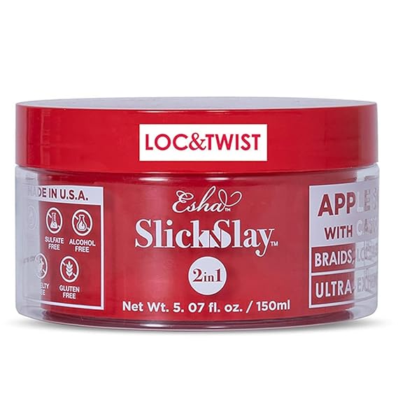 Esha Slick N Slay Braiding Gel - 3-in-1 Ultra Extreme Hold Gel for Locs, Twists & Edges - Hydrating & Conditioning Shining Formula - Fast Drying (APPLE, 5 oz.)