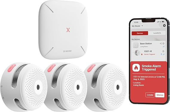 X-Sense Smart Smoke Detector, with SBS50 Base Station, Wi-Fi Smoke Alarm, Compatible with X-Sense Home Security Application, Wireless Connected Mini Fire Alarm, Model FS31