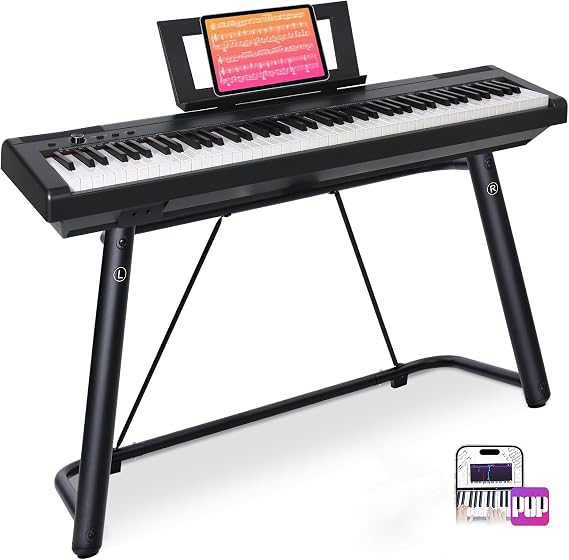 AODSK Digital Piano 88 Key Weighted keyboard Piano with Portable and stable U stand, Full Size Weighted Keyboard, with 3-Pedal Unit, 2x15W Stereo Speakers, MP3 Function, Black, Piano Lessons