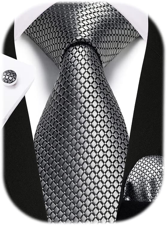 Enlision Mens Ties Stripe Tie and Pocket Square Set Classic Formal Woven Neckties Handkerchief Cufflinks Wedding
