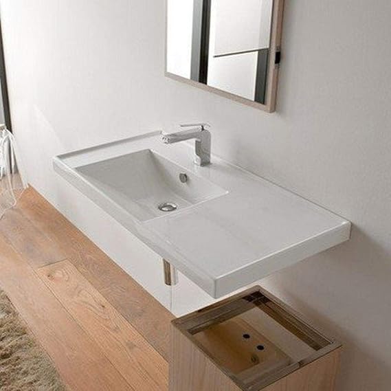 Scarabeo 3008-One Hole ML Rectangular Ceramic Self Rimming/Wall Mounted Bathroom Sink, White