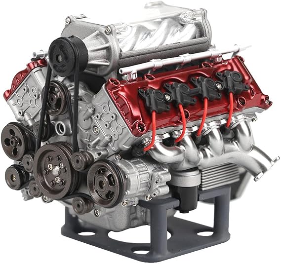 V8 Engine Kit That Runs, 3D Printed Functional Supercharged V8 Engine for Ax90104 Scx10ii Capra Vs4-10 Pro/Ultra Model Car, MAD DIY Assembly V8 Engine That Works - Kit Version