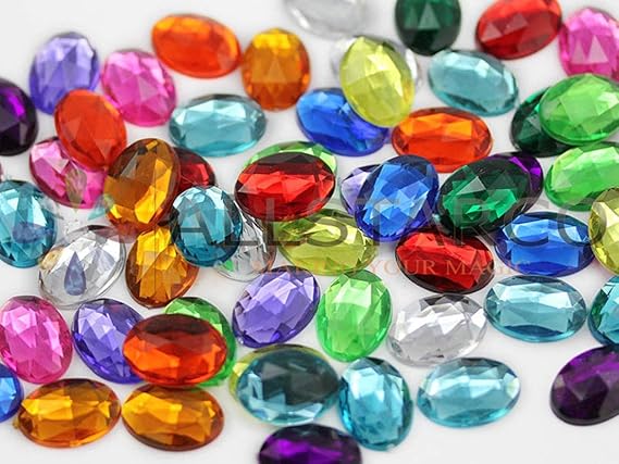 Allstarco 14x10mm (9/16x13/32) Assorted Oval Acrylic Gems, 120 PCS