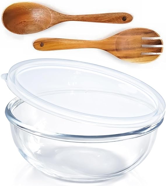 Large Glass Bowls with Lid,Thickened Clear Glass Salad Cooking Bowls | Borosilicate Glass 6.2Quart 12Inch for Kitchen Salad Bread Storage, For Prepping, Marinating & Mixing Brining Kimch