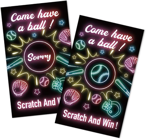 50 Pack Come Have A Ball Scratch Off Cards, Retro Baseball Scratch Game for Sports Birthday Party, Baseball Party Supplies, Lottery Raffle Tickets for Sports Baby Shower Bachelor Group Activity
