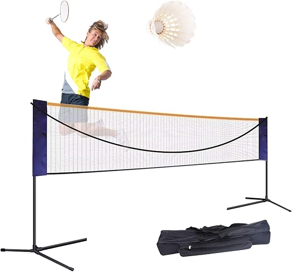 20ft Folding Badminton Net Set, Portable Tennis Net Pickleball Height Adjustable Standard Badminton Net Set Volleyball Nets with Stand/Frame Carry Bag