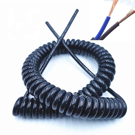 coiled cableSpring Telescopic Spiral Cable 2-Core Spring Telescopic Wire Spiral Cable,24AWG 20AWG 17AWG 14AWG Black Power Cord Expandable Wire Line Length 2.5m 2-core 14AWG (Color : 2 core 24awg, Size
